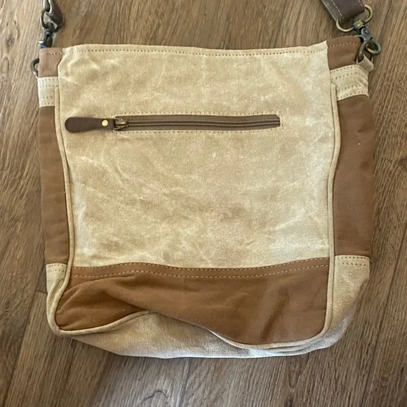 Myra Bag Western Leather Shoulder Bag  Canvas Crossbody Bag - Picture 6 of 15